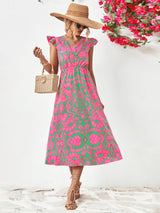 Floral V-Neck Cap Sleeve Dress king-general-store-5710.myshopify.com