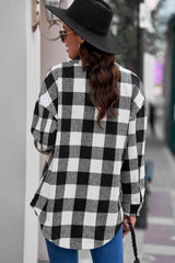 Plaid Curved Hem Dropped Shoulder Longline Shirt Jacket king-general-store-5710.myshopify.com