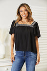 Double Take Contrast Square Neck Puff Sleeve Blouse king-general-store-5710.myshopify.com