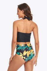 Botanical Print Halter Neck Drawstring Detail Bikini Set king-general-store-5710.myshopify.com