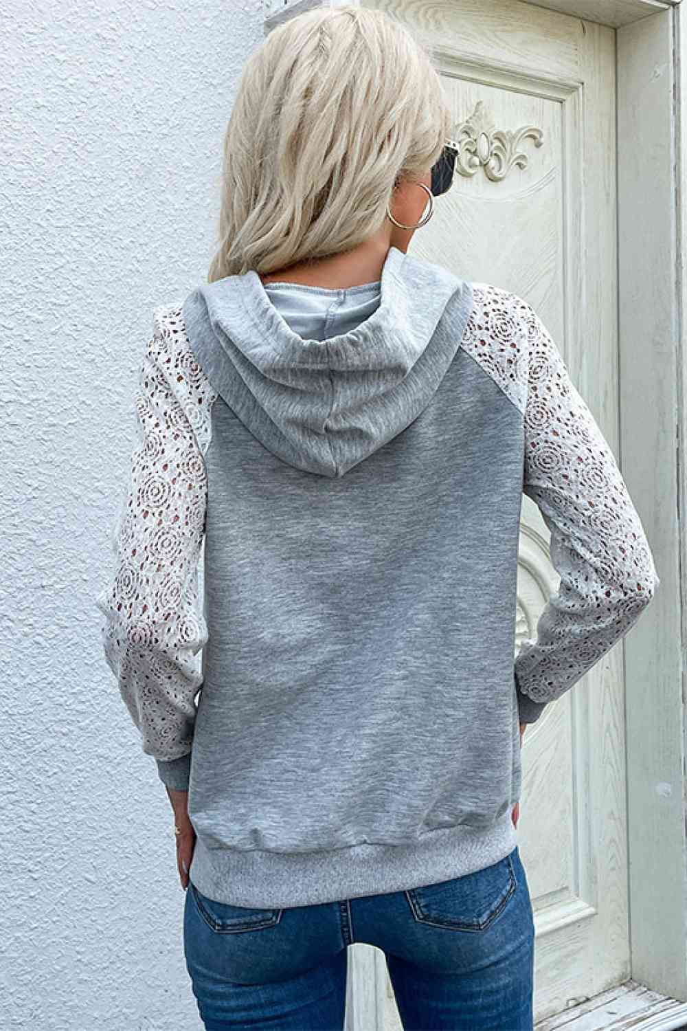 Lace Raglan Sleeve Drawstring Hoodie king-general-store-5710.myshopify.com