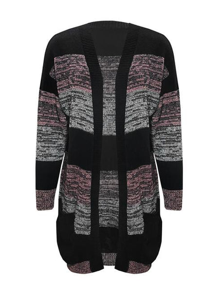 Striped Open Front Long Sleeve Cardigan with Pockets king-general-store-5710.myshopify.com