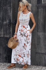 Striped Floral Round Neck Sleeveless Maxi Dress king-general-store-5710.myshopify.com