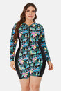 Plus Size Floral Zip Up  Long Sleeve Short Wetsuit king-general-store-5710.myshopify.com