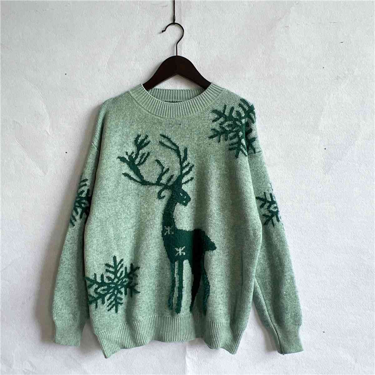 Reindeer and Snowflake Pattern Sweater king-general-store-5710.myshopify.com