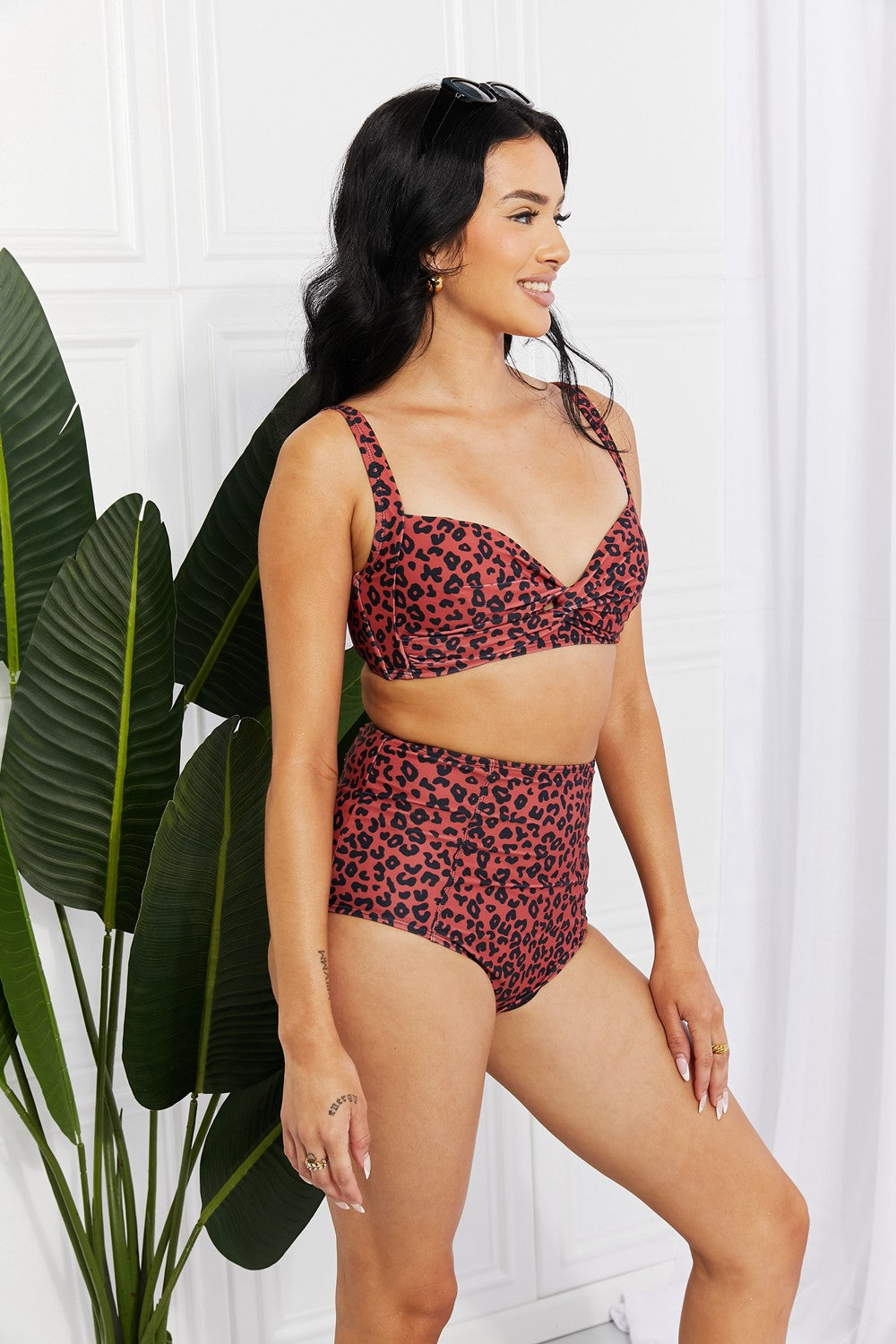 Marina West Swim Take A Dip Twist High-Rise Bikini in Ochre king-general-store-5710.myshopify.com