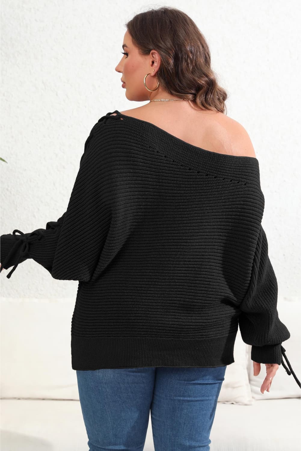 Plus Size One Shoulder Beaded Sweater king-general-store-5710.myshopify.com