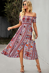 Bohemian Off-Shoulder Frill Trim Split Dress king-general-store-5710.myshopify.com