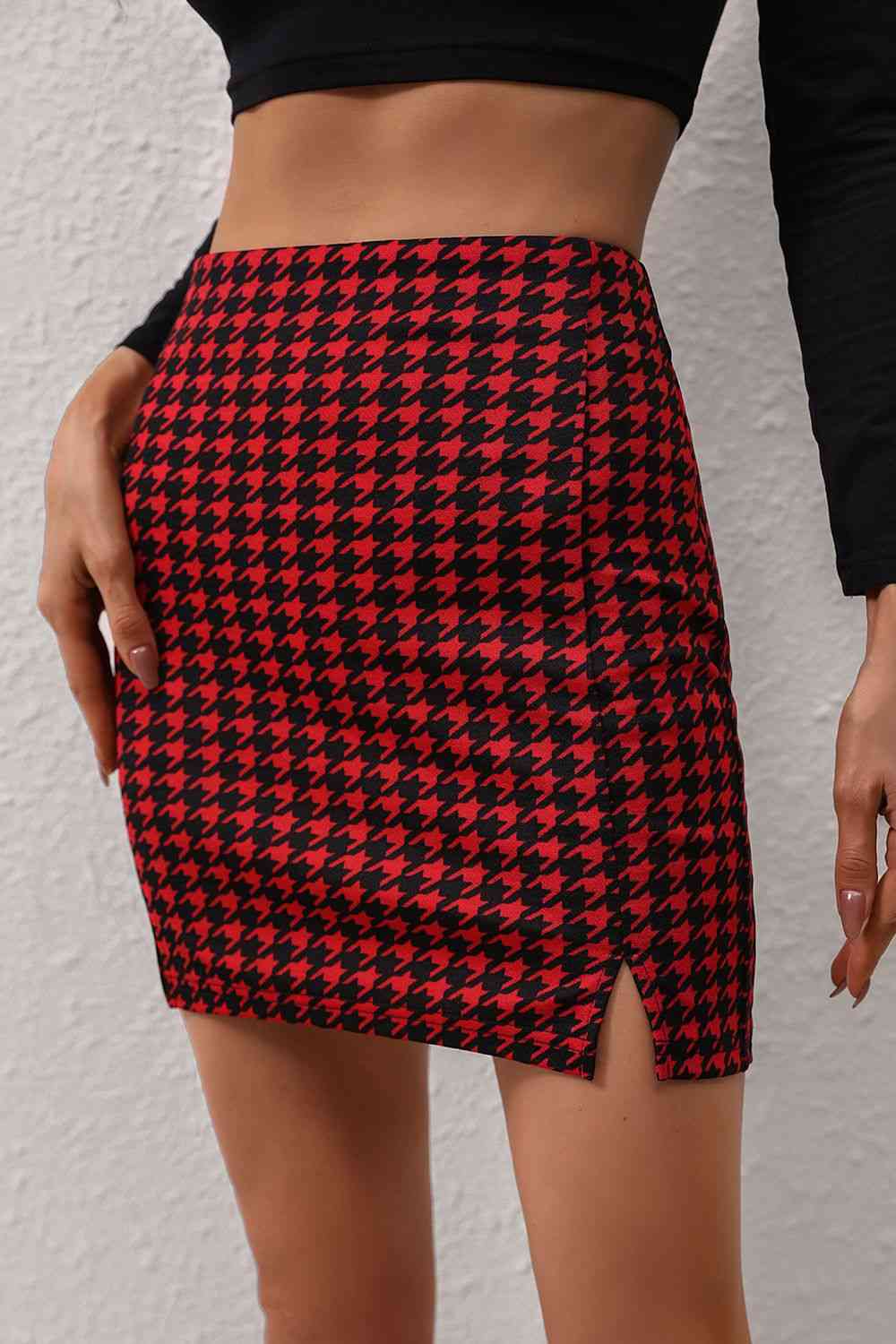 Houndstooth Slit Mini Skirt king-general-store-5710.myshopify.com