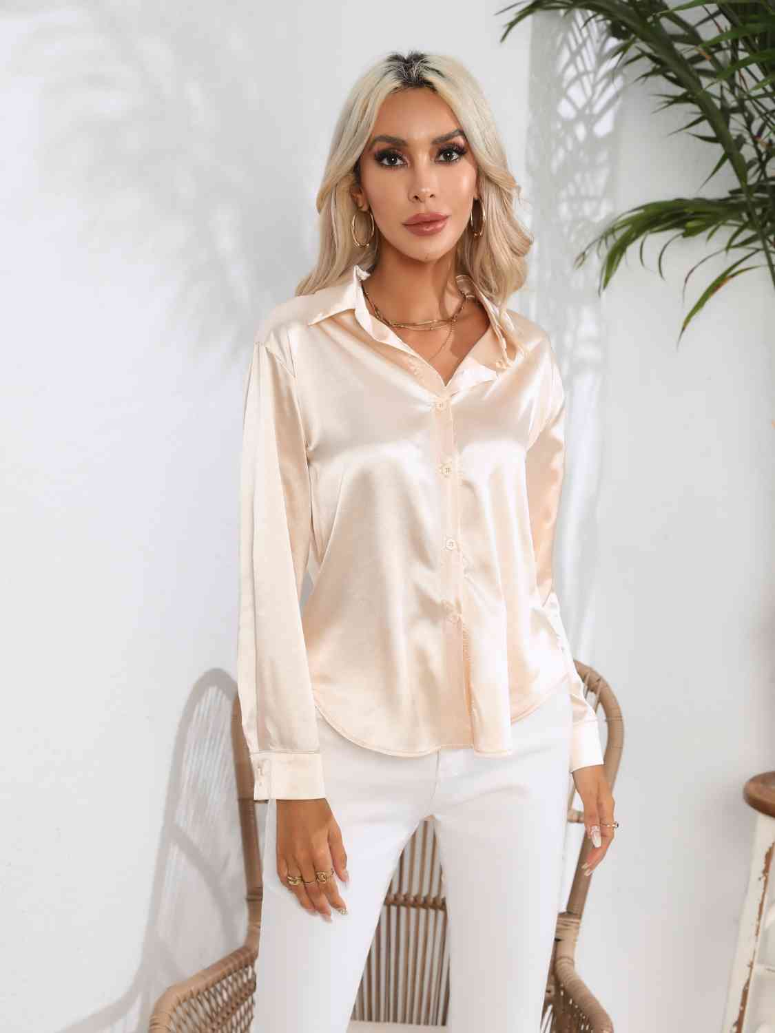 Collared Neck Buttoned Long Sleeve Shirt king-general-store-5710.myshopify.com