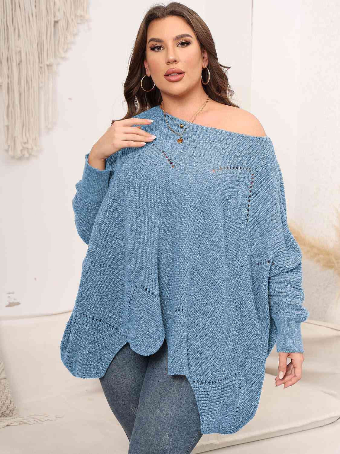 Plus Size Round Neck Batwing Sleeve Sweater king-general-store-5710.myshopify.com