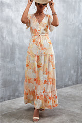 Floral Buttoned Drawstring Waist Tiered Dress king-general-store-5710.myshopify.com