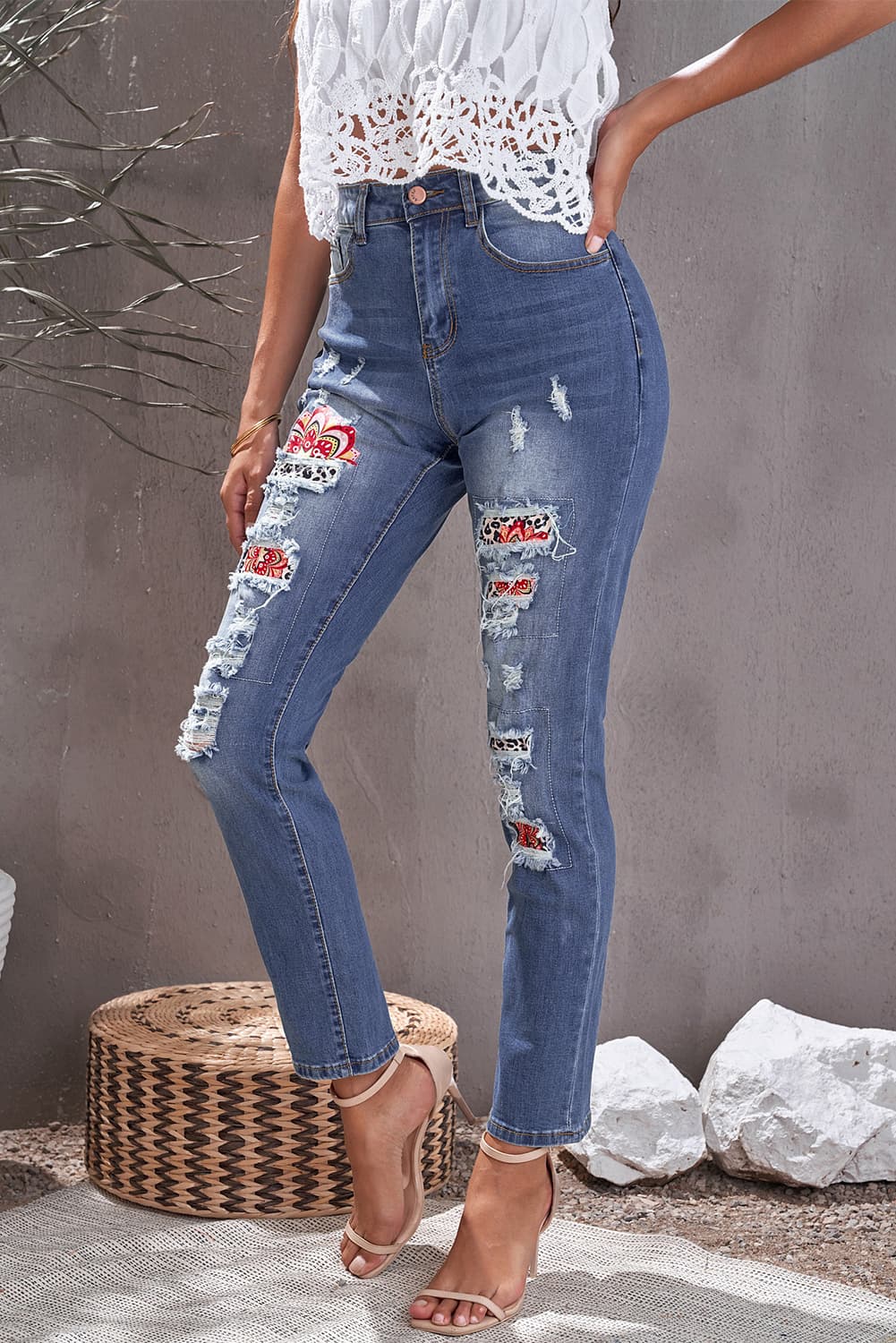 Leopard Patch Ankle-Length Jeans king-general-store-5710.myshopify.com
