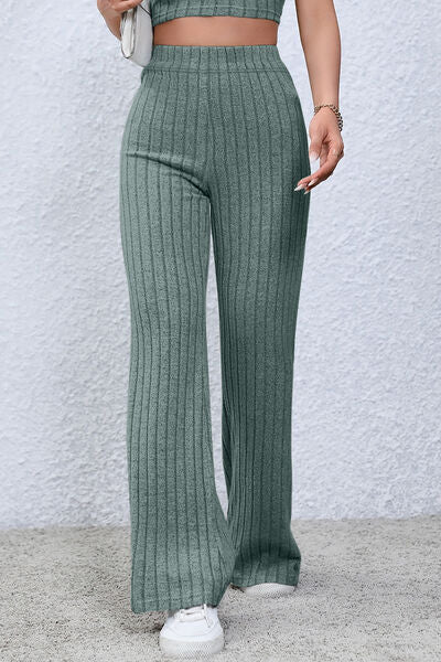 Basic Bae Full Size Ribbed High Waist Flare Pants king-general-store-5710.myshopify.com