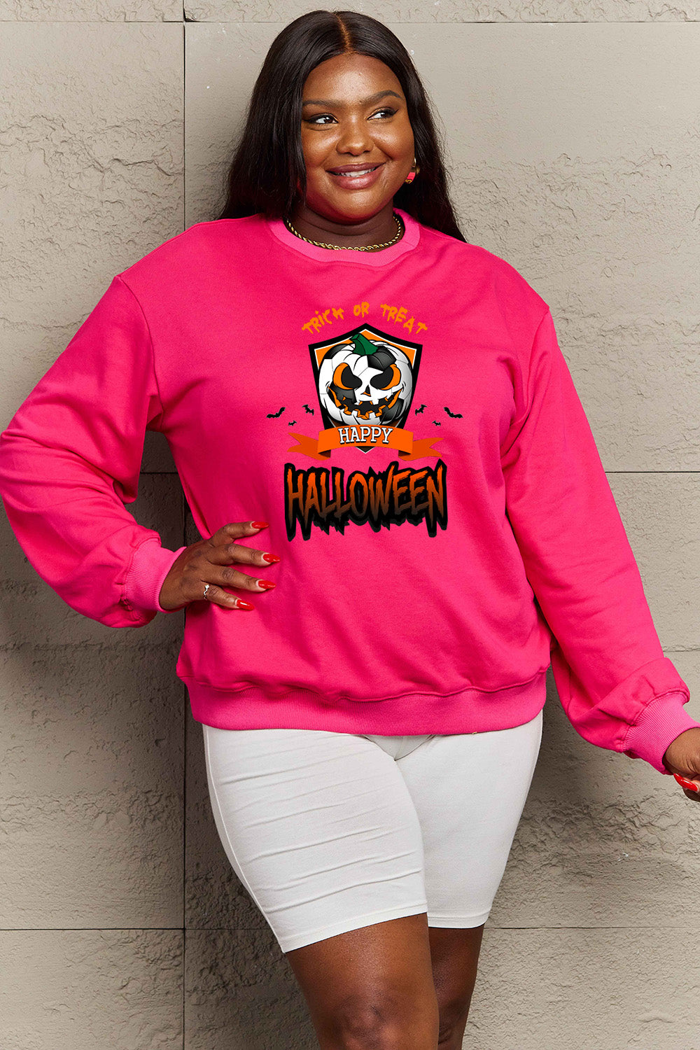 Simply Love Full Size TRICK OR TREAT HAPPY HALLOWEEN Graphic Sweatshirt king-general-store-5710.myshopify.com