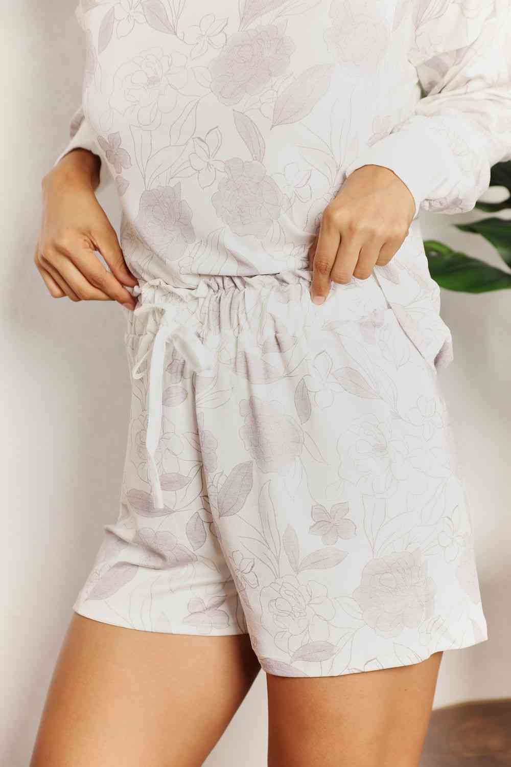 Double Take Floral Long Sleeve Top and Shorts Loungewear Set king-general-store-5710.myshopify.com