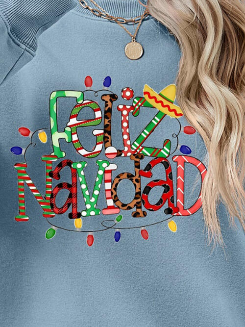 FELIZ NAVIDAD Round Neck Drop Shoulder Sweatshirt king-general-store-5710.myshopify.com