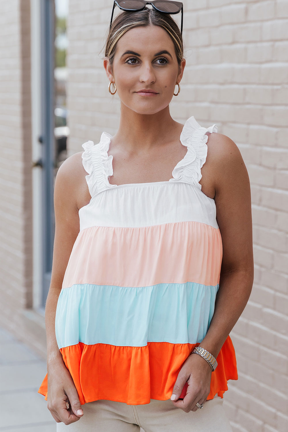 Color Block Ruffle Strap Tank king-general-store-5710.myshopify.com