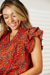 Double Take Floral Flutter Sleeve Notched Neck Blouse king-general-store-5710.myshopify.com