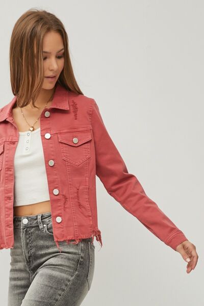 RISEN Raw Hem Button Up Cropped Denim Jacket king-general-store-5710.myshopify.com