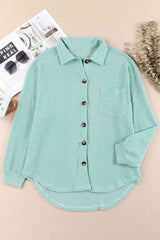 Waffle-Knit Button Up Long Sleeve Shirt with Pocket king-general-store-5710.myshopify.com