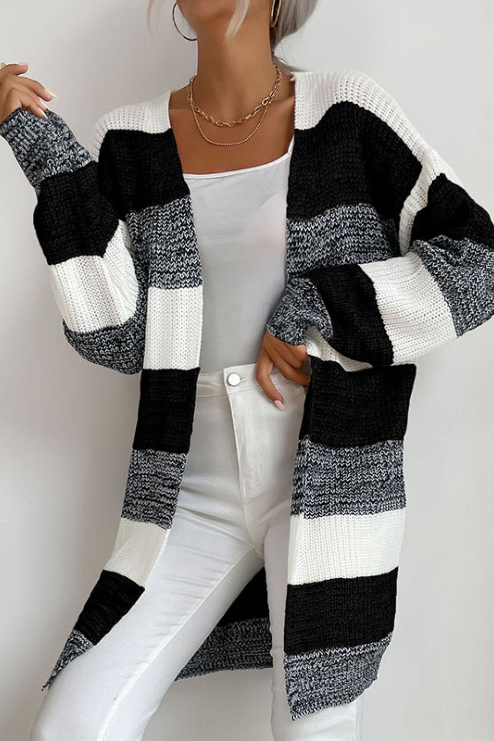 Striped Long Sleeve Duster Cardigan king-general-store-5710.myshopify.com