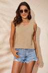 Buttoned Cutout Ribbed Trim Knit Tank king-general-store-5710.myshopify.com