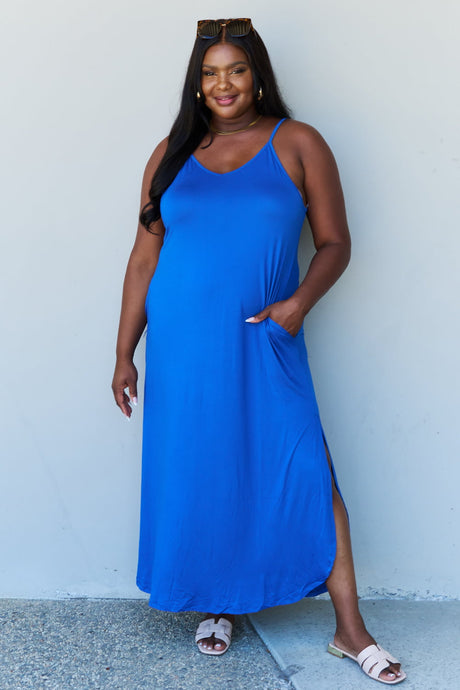 Ninexis Good Energy Full Size Cami Side Slit Maxi Dress in Royal Blue king-general-store-5710.myshopify.com