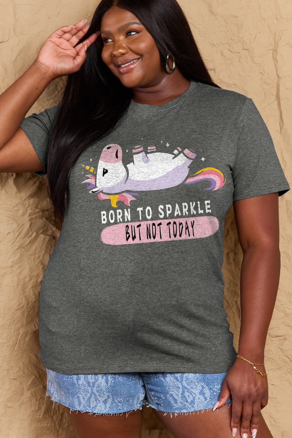 Simply Love Full Size BORN TO SPARKLE BUT NOT TODAY Graphic Cotton Tee king-general-store-5710.myshopify.com