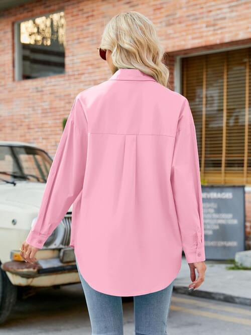 Button Up Collared Neck Long Sleeve Shirt king-general-store-5710.myshopify.com