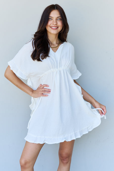 Ninexis Out Of Time Full Size Ruffle Hem Dress with Drawstring Waistband in White king-general-store-5710.myshopify.com