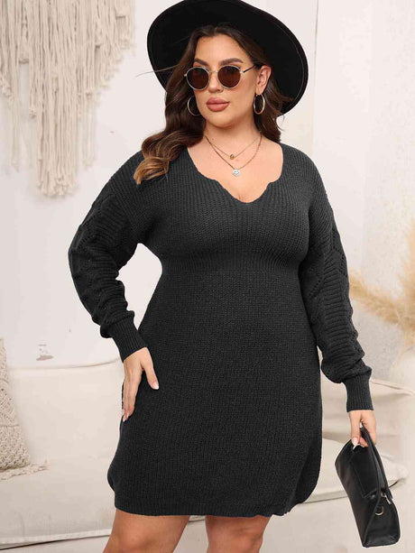 Plus Size Dropped Shoulder Long Sleeve Knit Mini Dress king-general-store-5710.myshopify.com