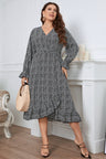 Plus Size Printed V-Neck Flounce Sleeve Midi Dress king-general-store-5710.myshopify.com