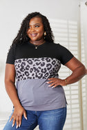 Double Take Leopard Print Color Block Short Sleeve T-Shirt king-general-store-5710.myshopify.com