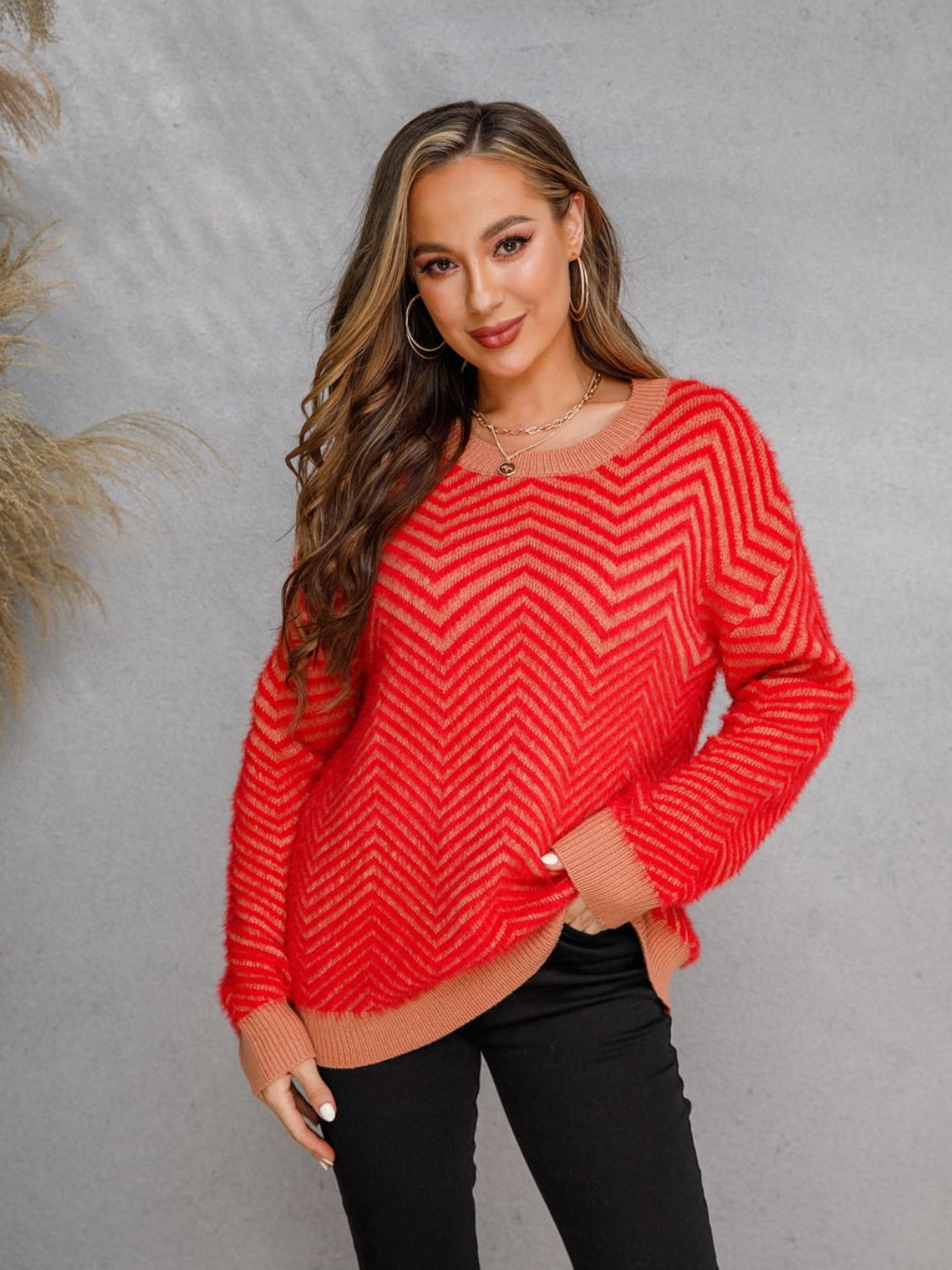 Round Neck Long Sleeve Sweater king-general-store-5710.myshopify.com