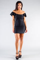 Black Convertible Off Shoulder Ruffle Sleeve Bodycon Mini Dress king-general-store-5710.myshopify.com