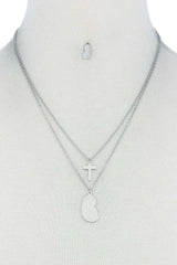 Stylish Double Layer Cross And Mary Necklace And Earring Set king-general-store-5710.myshopify.com