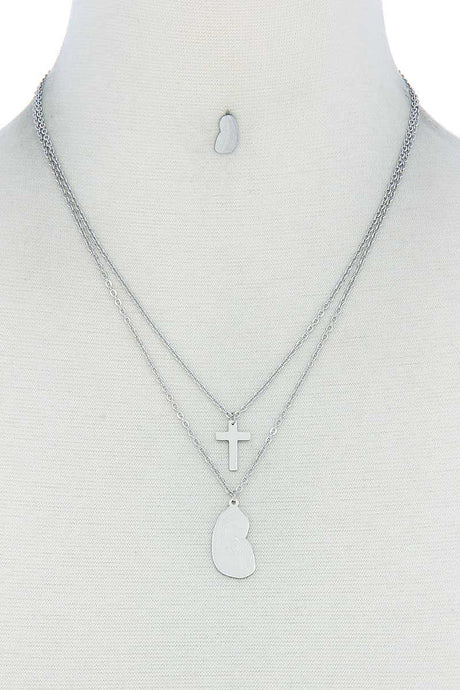 Stylish Double Layer Cross And Mary Necklace And Earring Set king-general-store-5710.myshopify.com