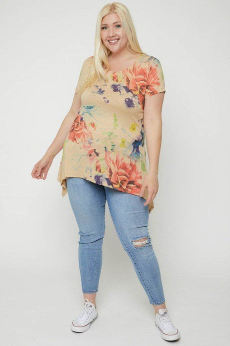 Multi-colored Watercolor Flower Print Tunic king-general-store-5710.myshopify.com