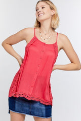 Boho Scallop Lace Trim & Button Down Cami Top king-general-store-5710.myshopify.com