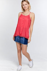 Boho Scallop Lace Trim & Button Down Cami Top king-general-store-5710.myshopify.com