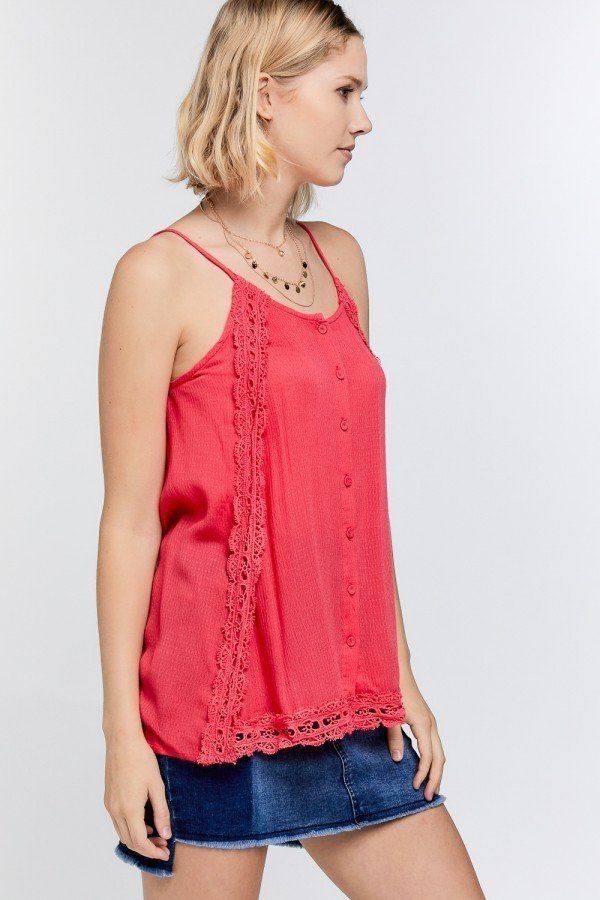 Boho Scallop Lace Trim & Button Down Cami Top king-general-store-5710.myshopify.com