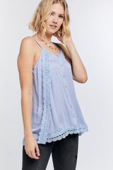 Boho Scalloped Lace Trim Button Down Cami Top king-general-store-5710.myshopify.com