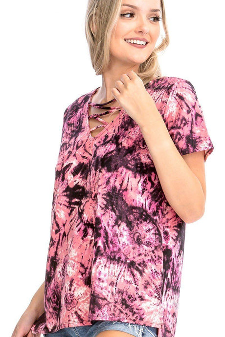 Tie-Dye Print Short Sleeve Top king-general-store-5710.myshopify.com