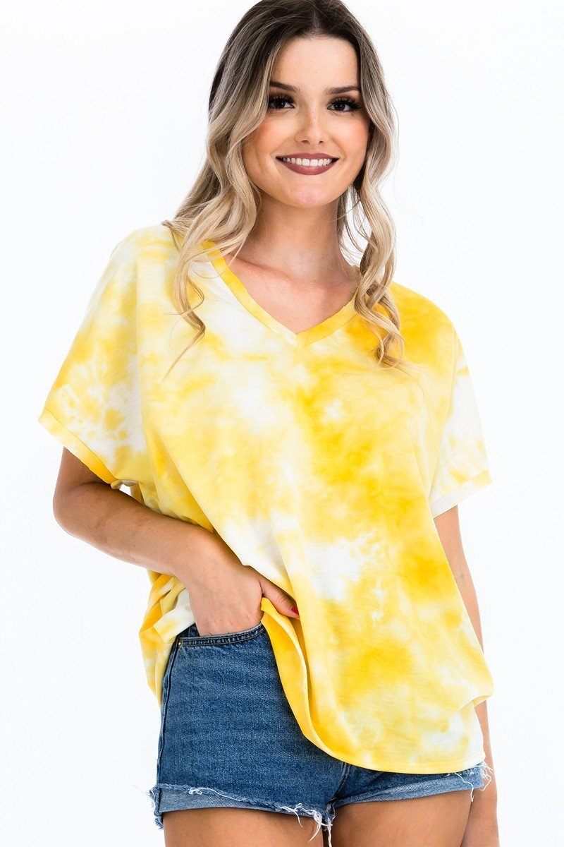 Tie-Dye Top Featured V-Neckline & Cuff Sort Sleeves king-general-store-5710.myshopify.com