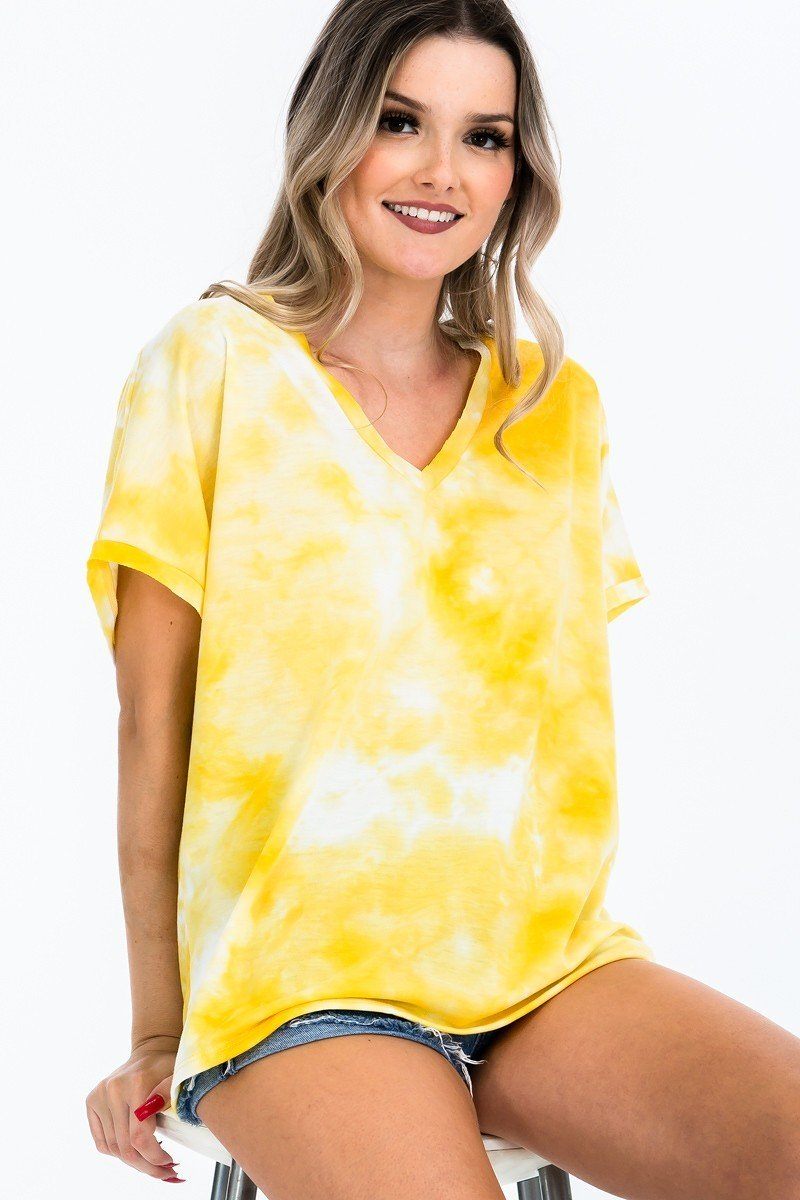 Tie-Dye Top Featured V-Neckline & Cuff Sort Sleeves king-general-store-5710.myshopify.com