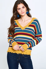 Mustard Multi-colored Variegated Striped Knit Sweater king-general-store-5710.myshopify.com