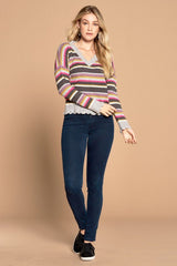 Grey Multi-colored Variegated Striped Knit Sweater king-general-store-5710.myshopify.com