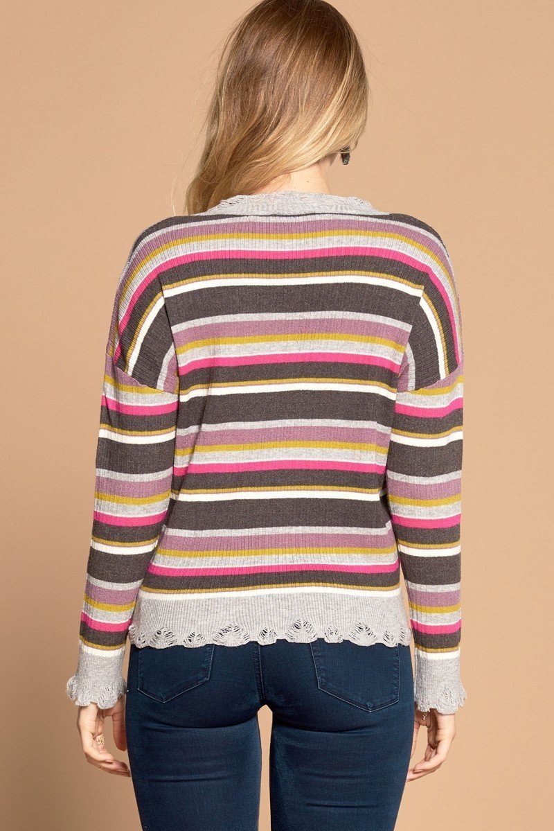 Grey Multi-colored Variegated Striped Knit Sweater king-general-store-5710.myshopify.com