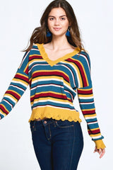 Mustard Multi-colored Variegated Striped Knit Sweater king-general-store-5710.myshopify.com